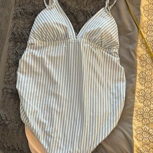 Isabel Maternity/Nursing Blue and Cream Striped Swimsuit